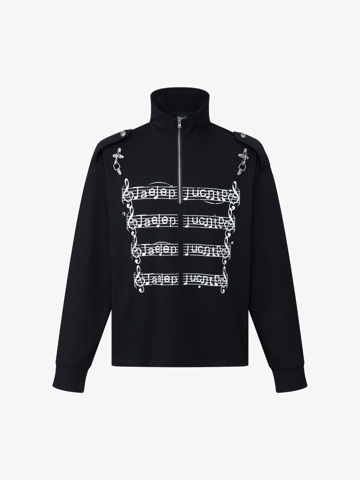 TAELE PLUS | Music Staff Half Zip Sweatshirt in Black - front view