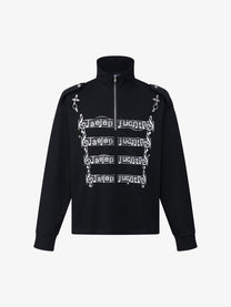 TAELE PLUS | Music Staff Half Zip Sweatshirt in Black - front view
