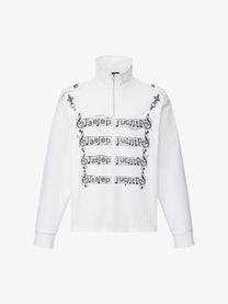 TAELE PLUS | Music Staff Half Zip Sweatshirt in White - front view