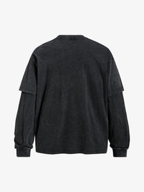 UN KNOWN | Red Bar Photo Layered Sweatshirt in Black - back view