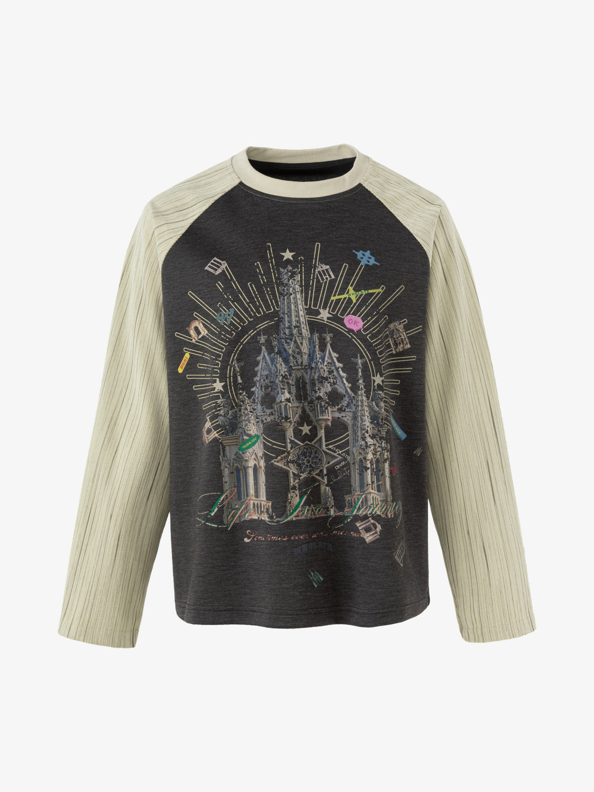 WHOLATE | Gothic Cathedral Raglan Sweatshirt in Black - front view