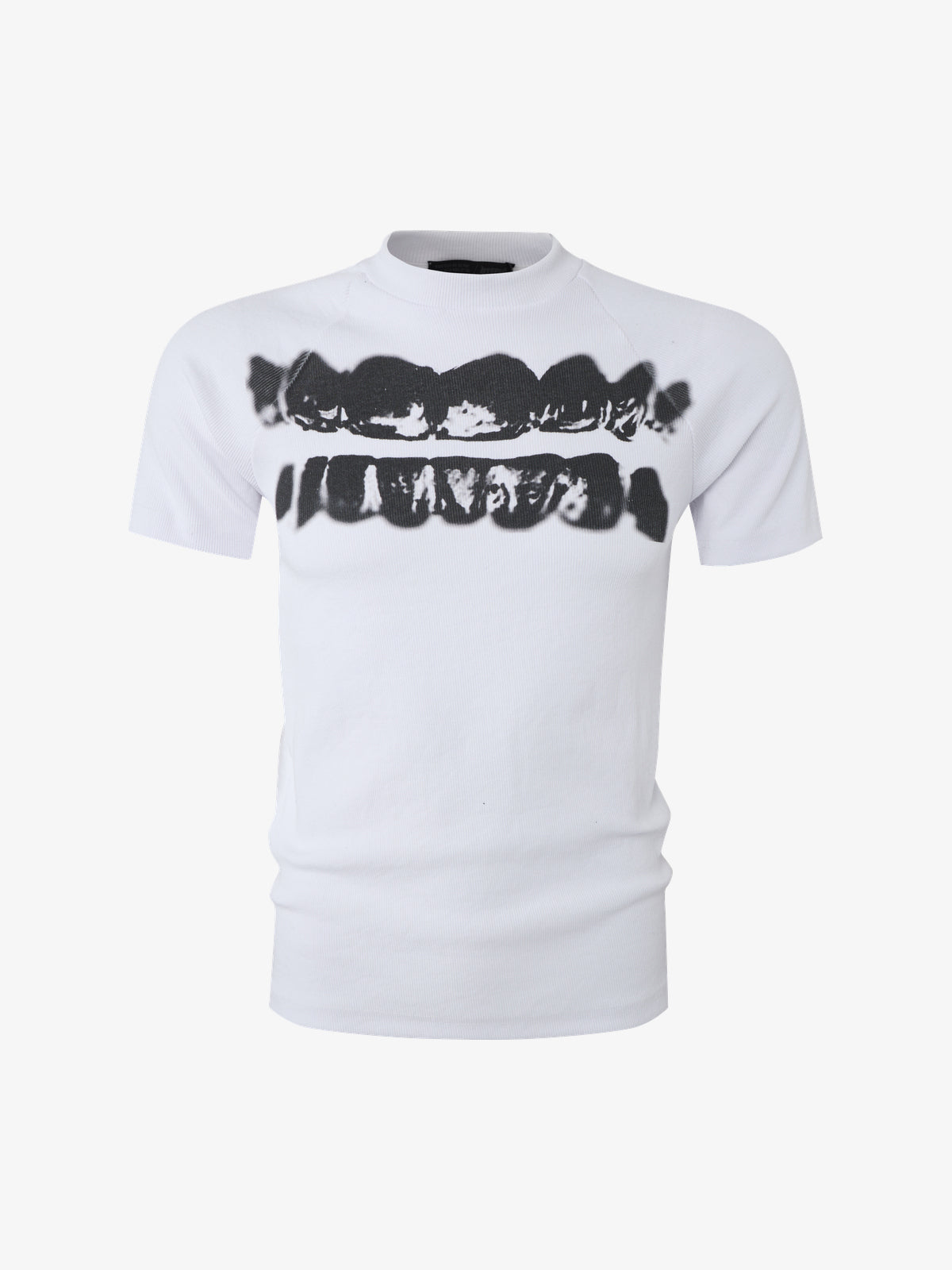 ATSF30 | Ribbed Jaw Print Raglan T-Shirt in White - front view