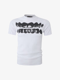 ATSF30 | Ribbed Jaw Print Raglan T-Shirt in White - front view