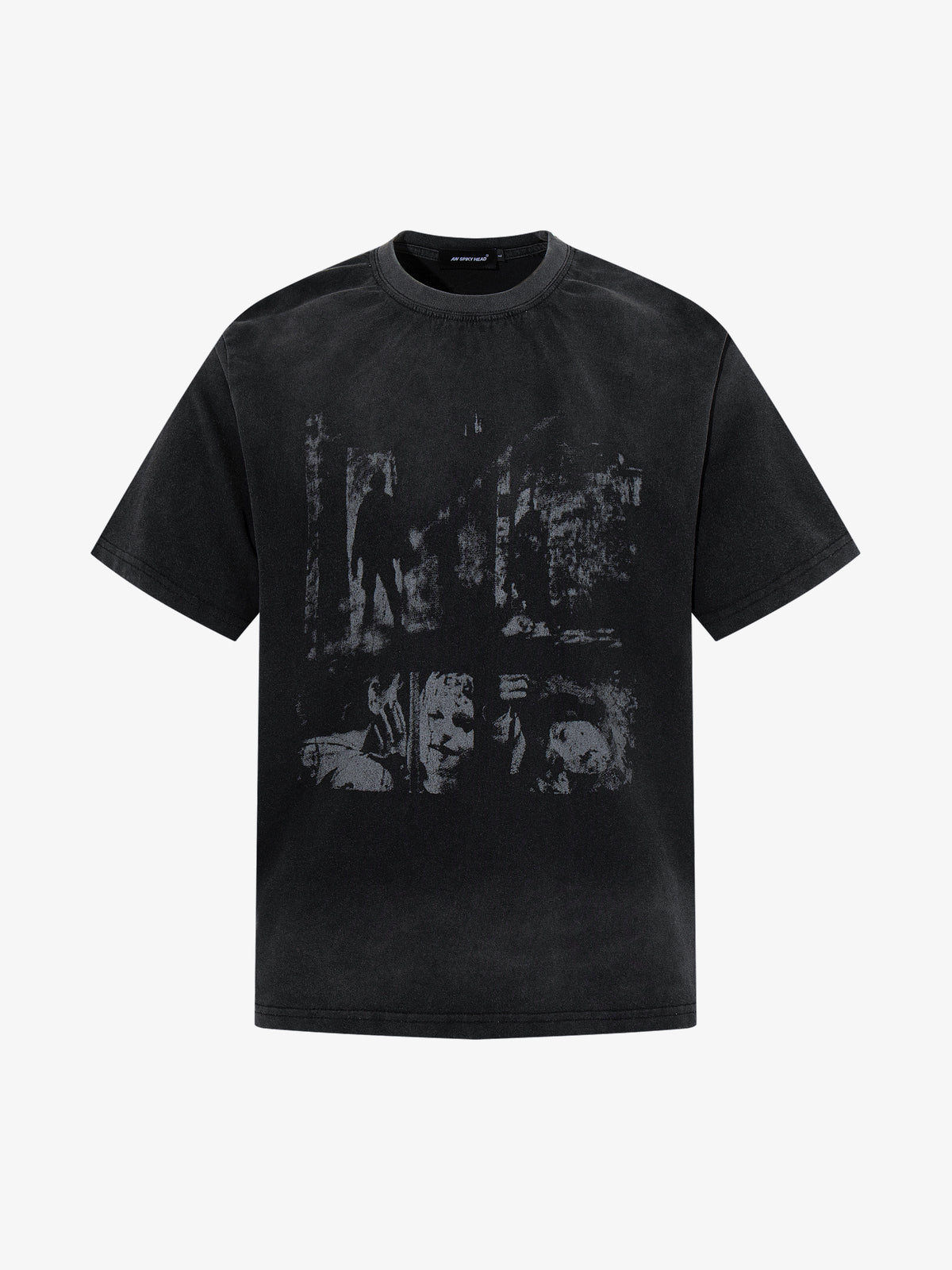 AW SPIKY HEAD | Tonal Photo Collage T-Shirt in Black - front view