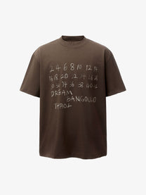 BANG OU LUO | Handwritten Number T-Shirt in Brown - front view
