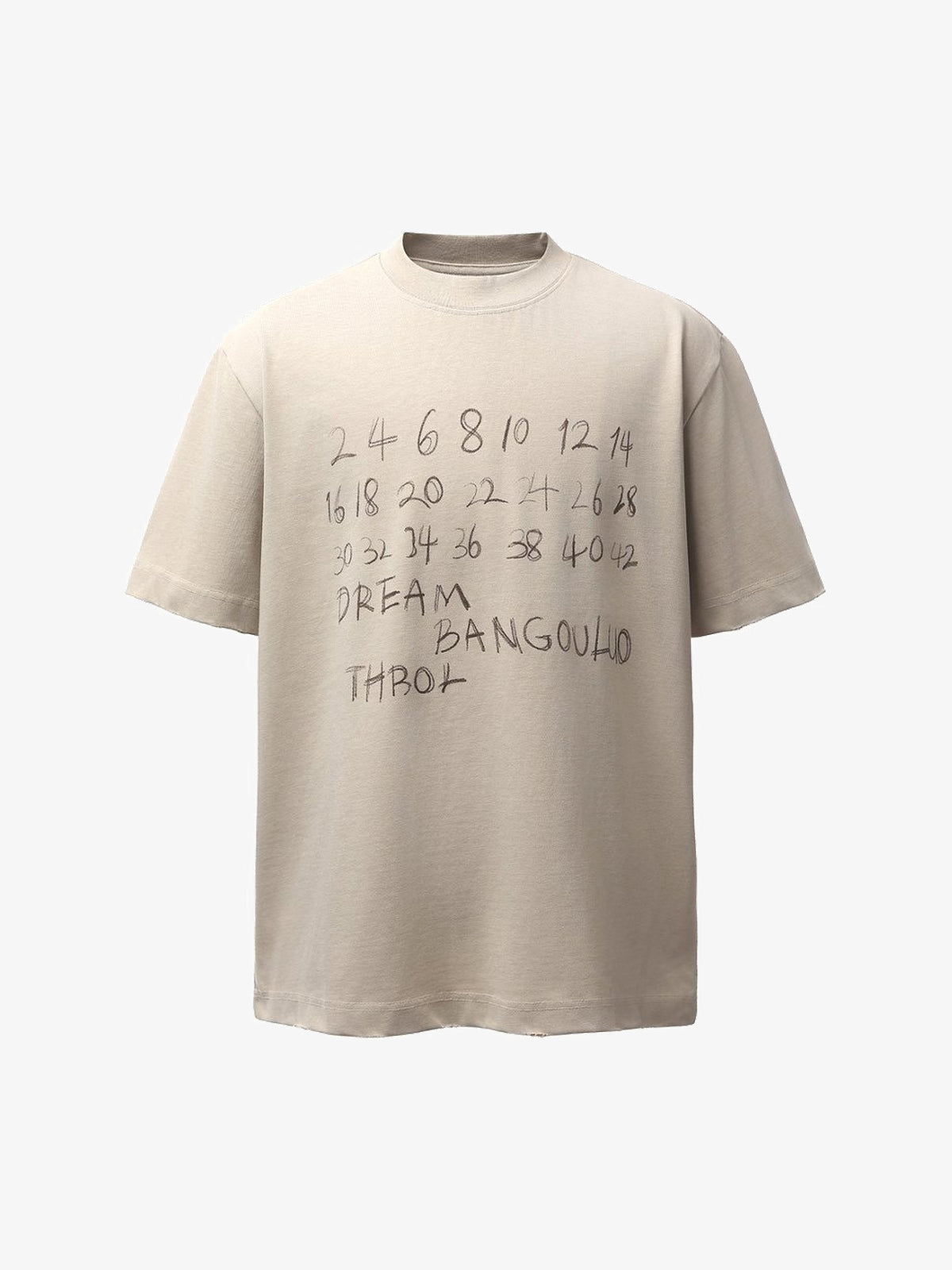 BANG OU LUO | Handwritten Number T-Shirt in Khaki - front view