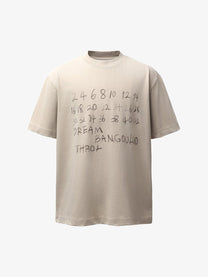 BANG OU LUO | Handwritten Number T-Shirt in Khaki - front view