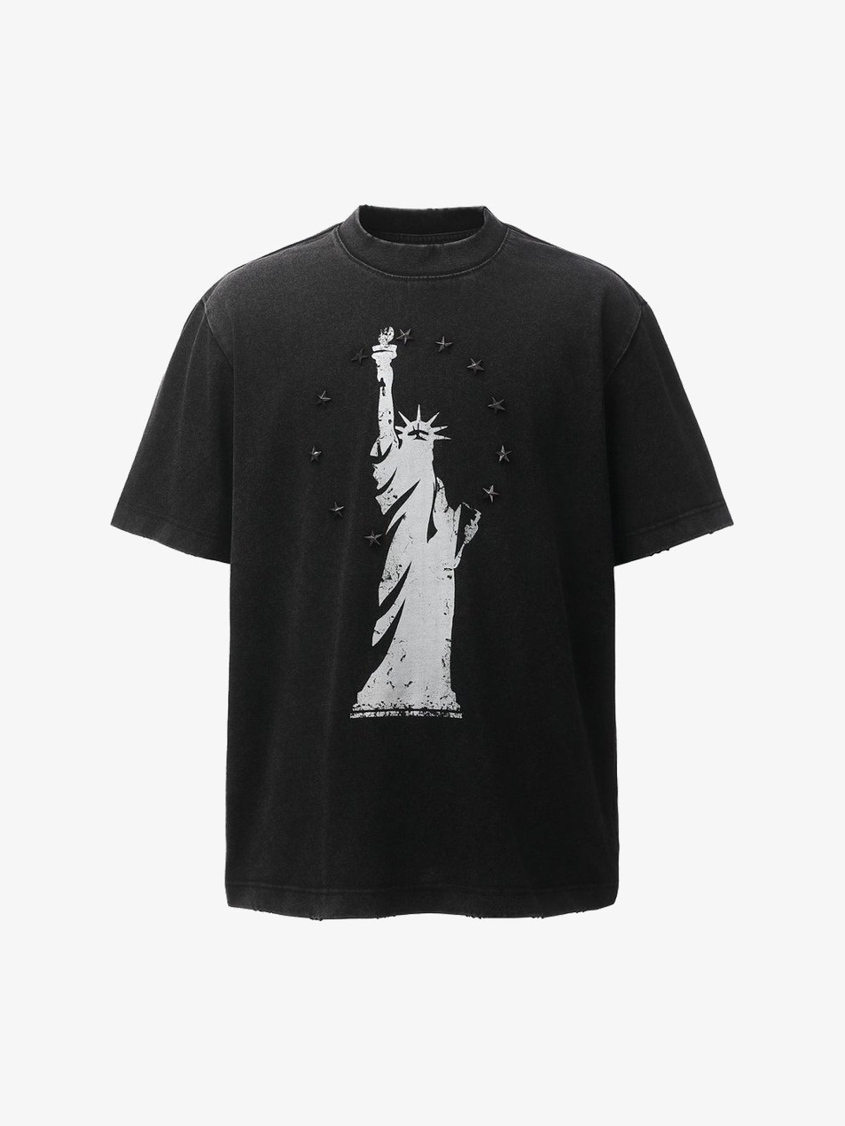 BANG OU LUO | Statue with Star Studs T-Shirt in Black - front view