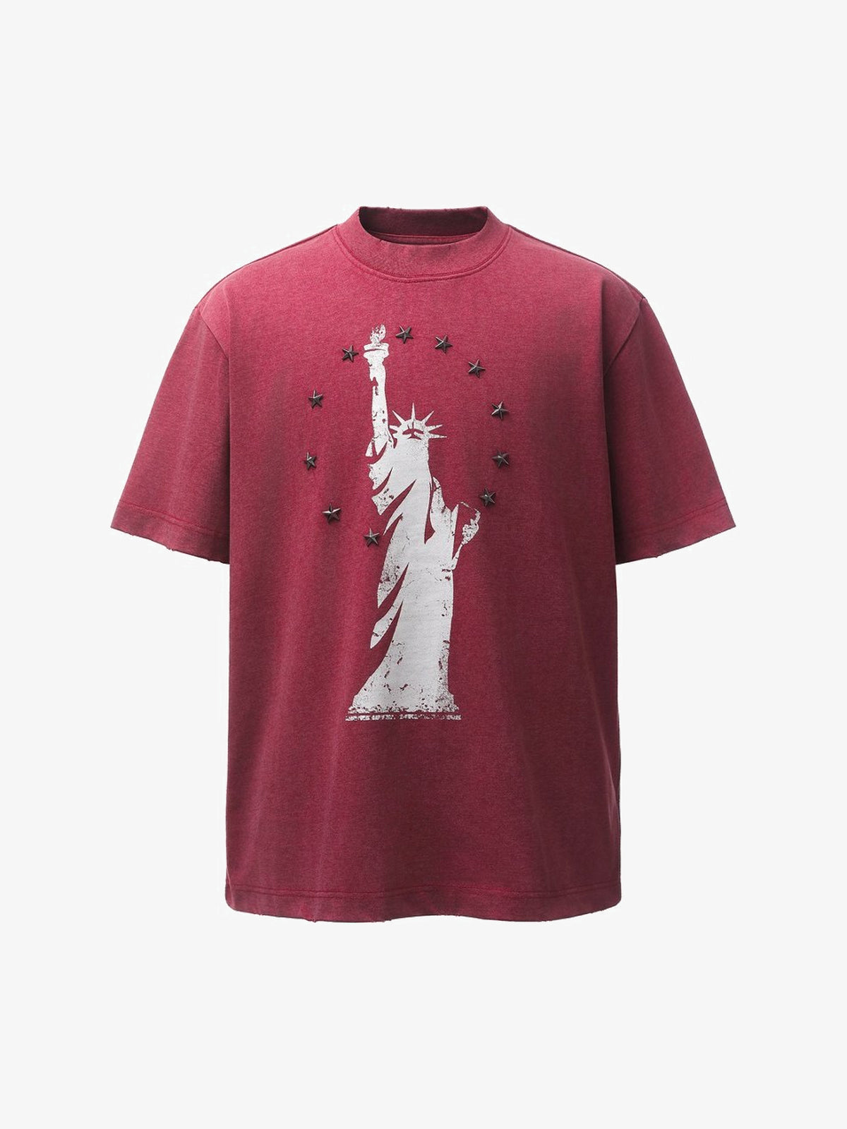 BANG OU LUO | Statue with Star Studs T-Shirt in Red - front view