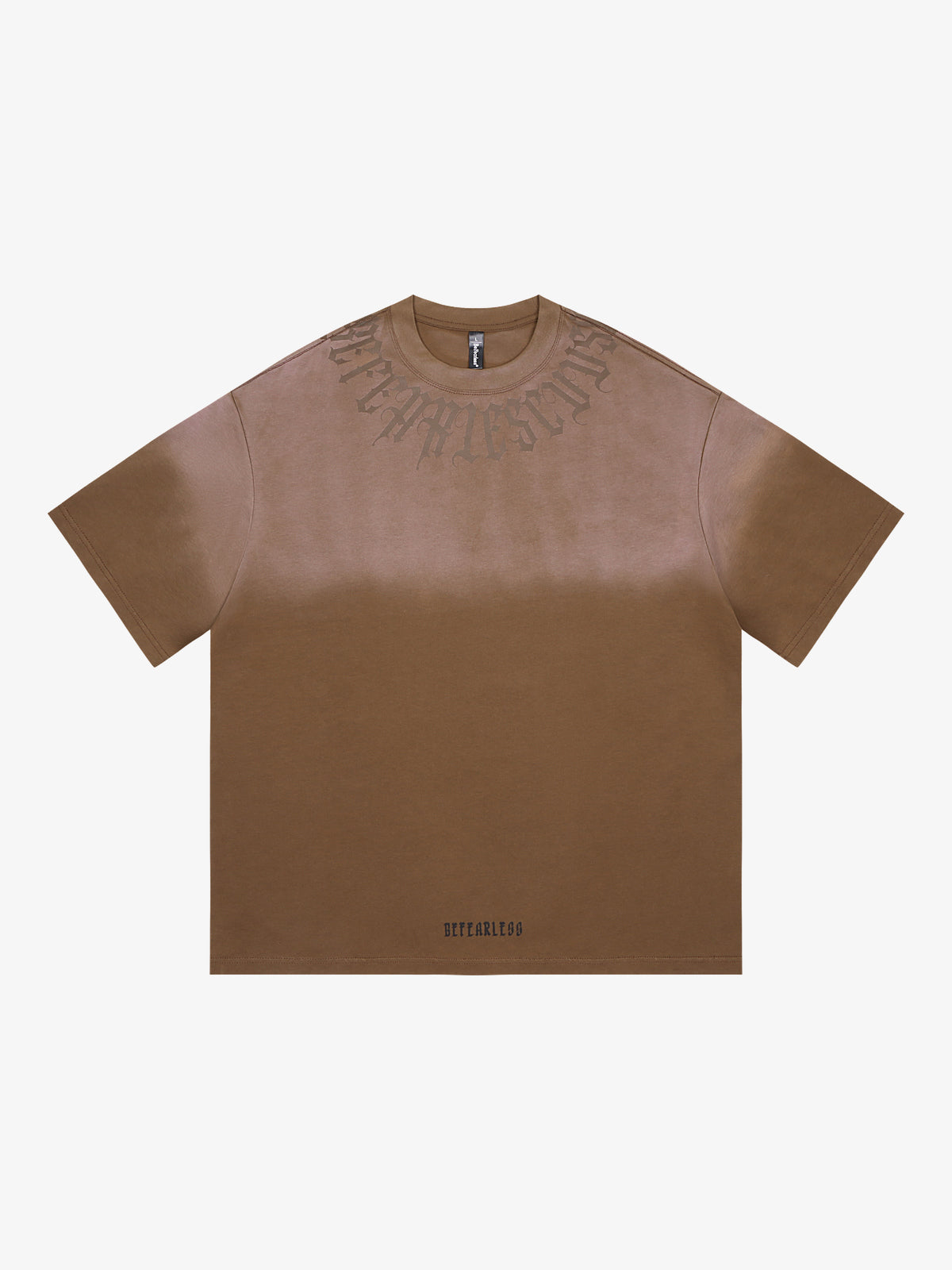 BE FEARLESS | Faded Gothic Lettering T-Shirt in Brown - front view