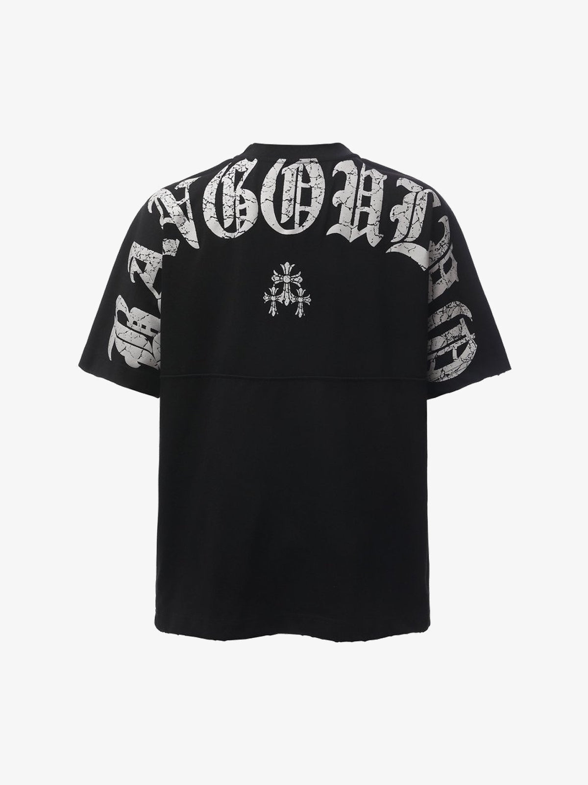 BANG OU LUO | Distressed Gothic Lettering T-Shirt in Black - back view