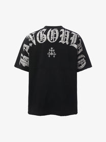 BANG OU LUO | Distressed Gothic Lettering T-Shirt in Black - back view