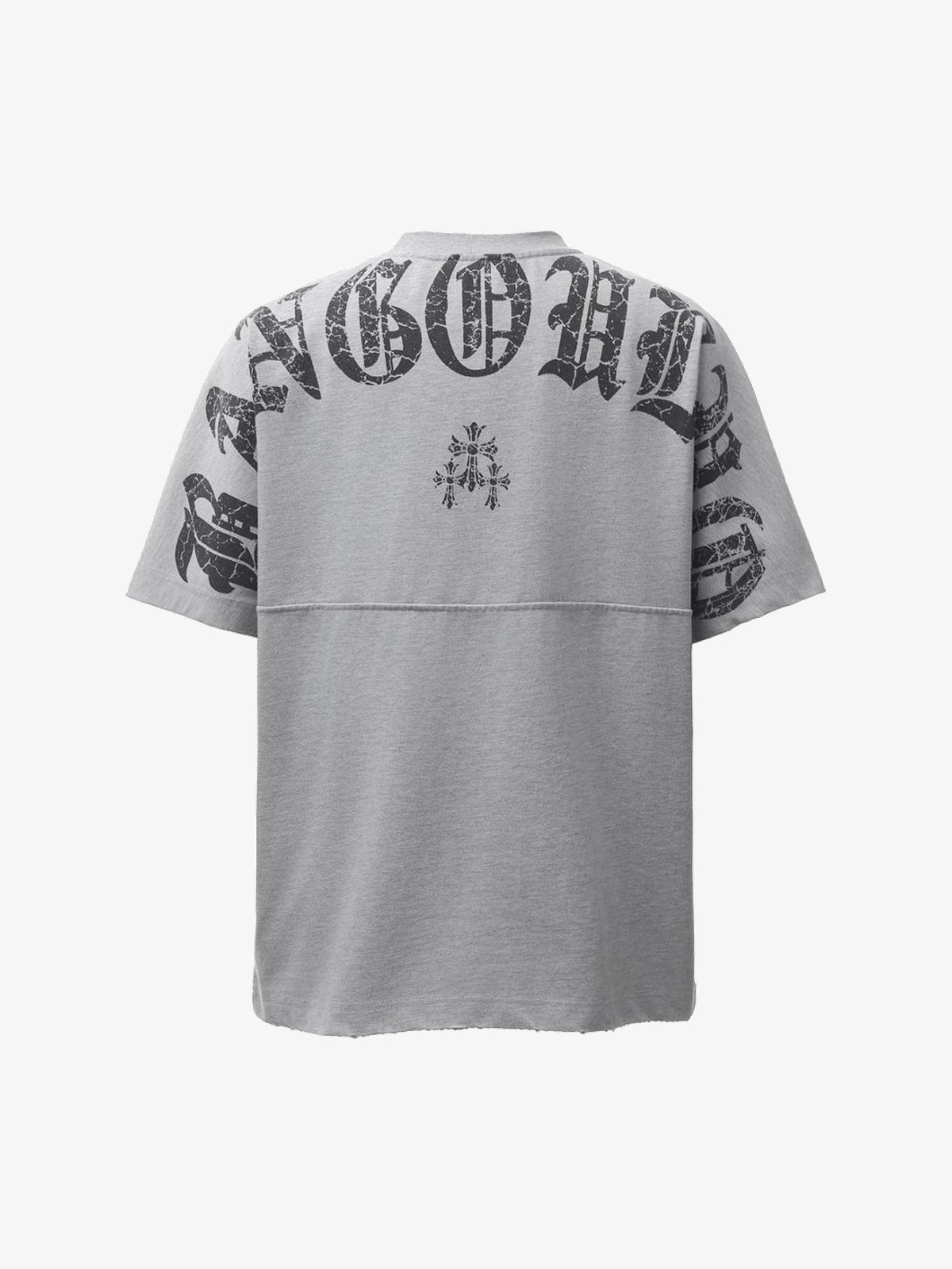 BANG OU LUO | Distressed Gothic Lettering T-Shirt in Gray - back view