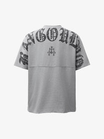 BANG OU LUO | Distressed Gothic Lettering T-Shirt in Gray - back view