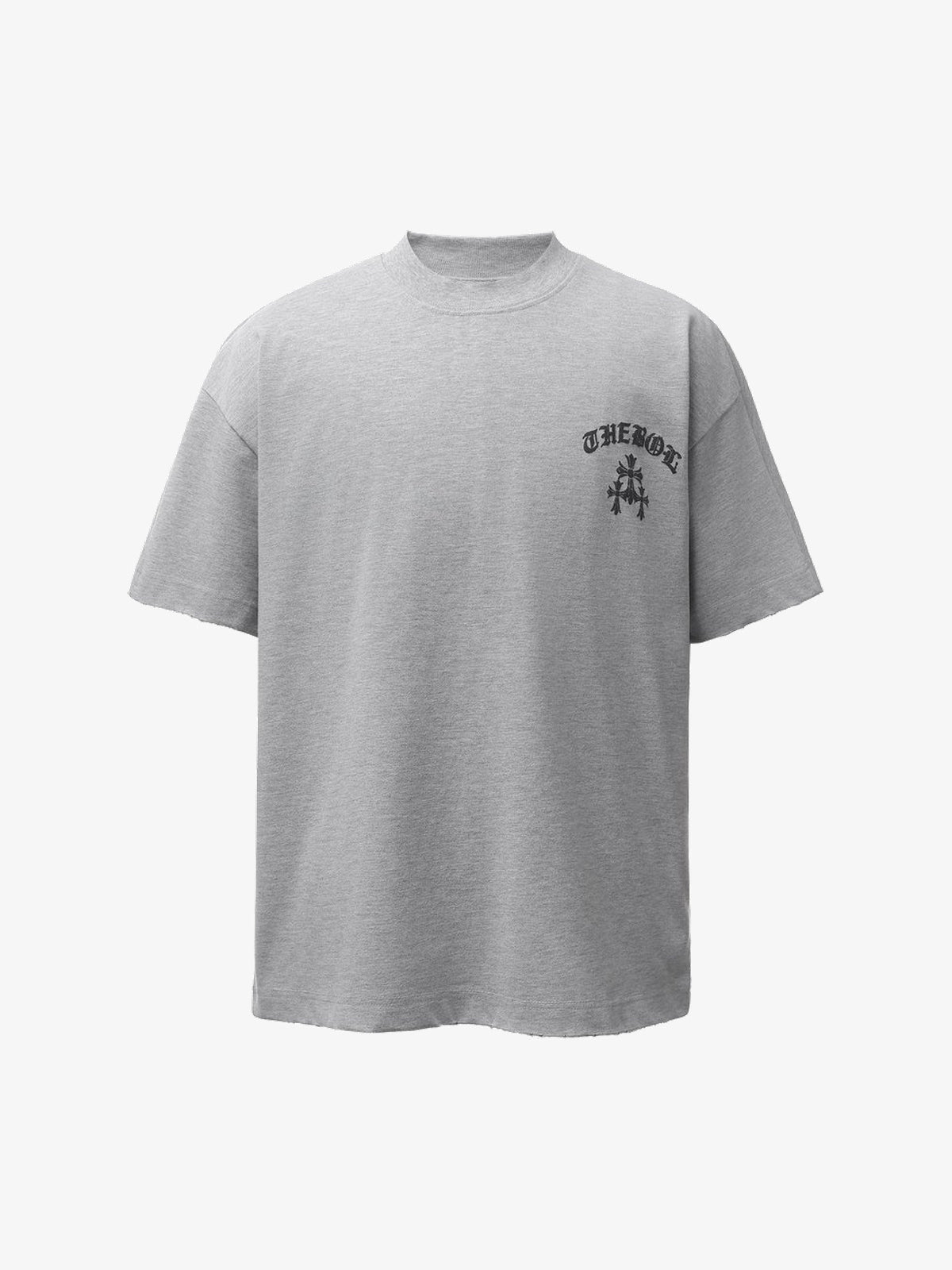 BANG OU LUO | Distressed Gothic Lettering T-Shirt in Gray - front view