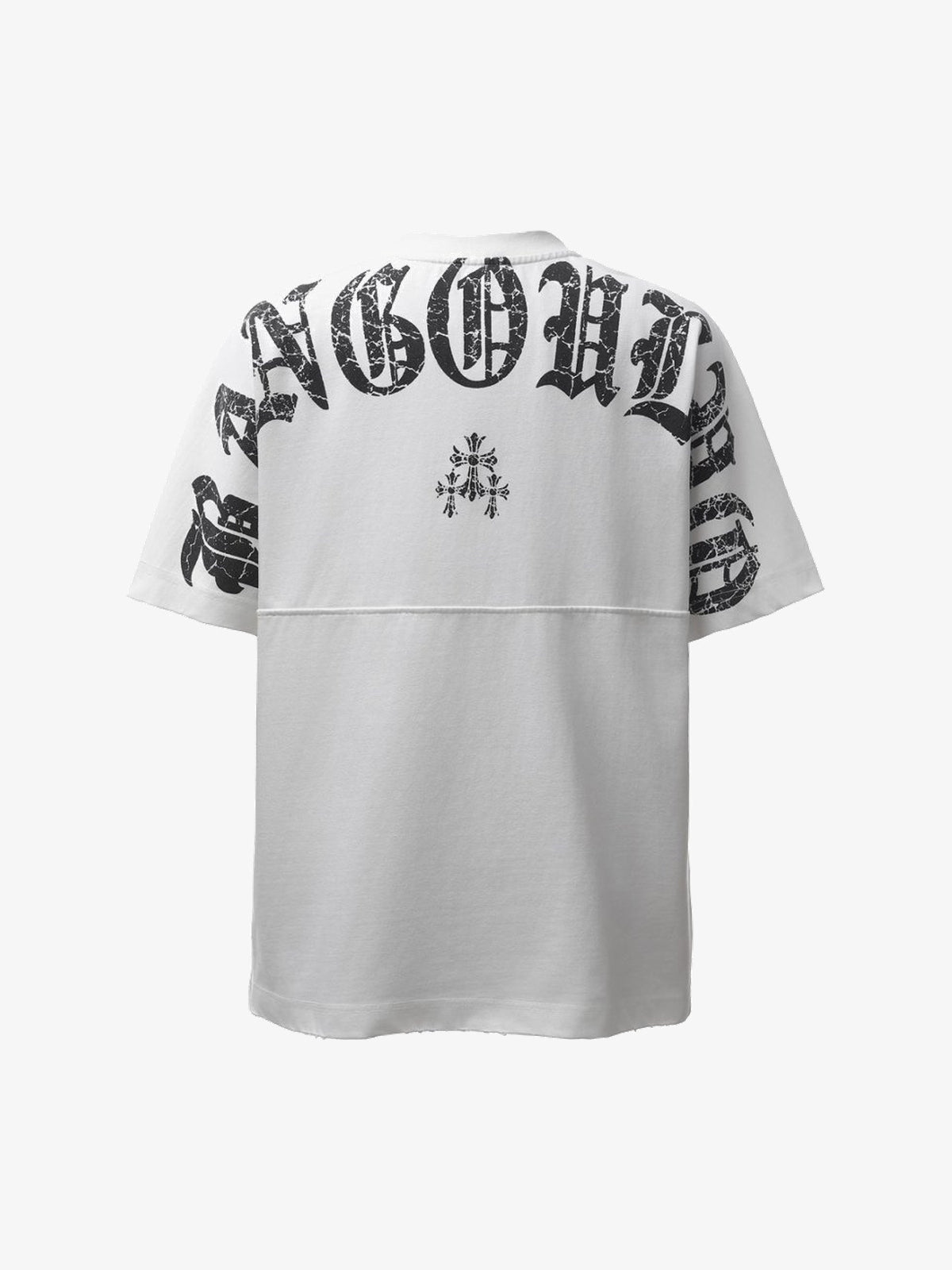 BANG OU LUO | Distressed Gothic Lettering T-Shirt in White - back view
