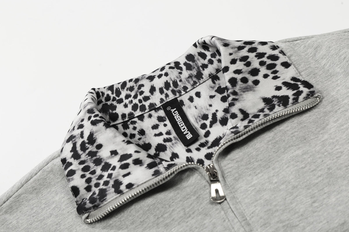 BLACK ENERGY | Leopard-Trim Half-Zip Polo Shirt - product detail