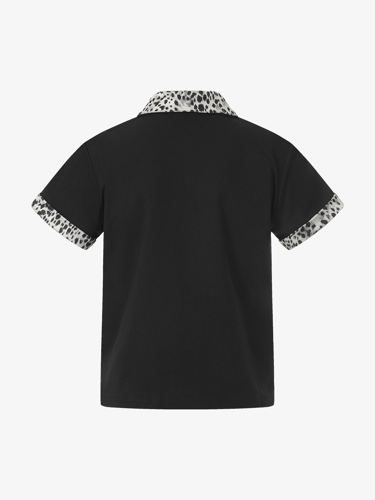BLACK ENERGY | Leopard-Trim Half-Zip Polo Shirt in Black - back view