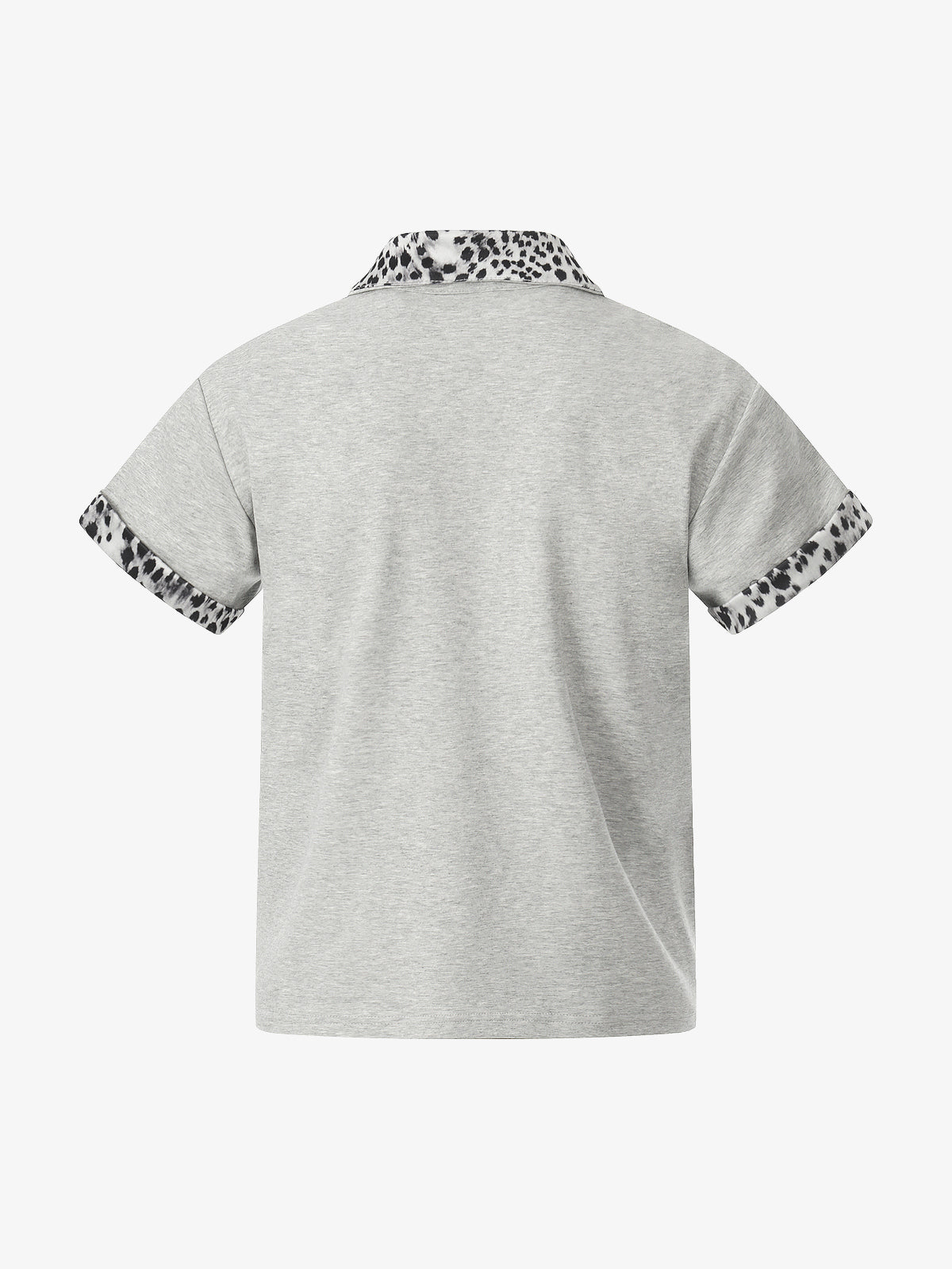 BLACK ENERGY | Leopard-Trim Half-Zip Polo Shirt in Gray - back view