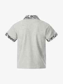 BLACK ENERGY | Leopard-Trim Half-Zip Polo Shirt in Gray - back view