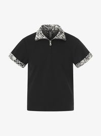 BLACK ENERGY | Leopard-Trim Half-Zip Polo Shirt