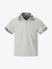 BLACK ENERGY | Leopard-Trim Half-Zip Polo Shirt in Gray - front view