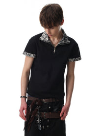 BLACK ENERGY | Leopard-Trim Half-Zip Polo Shirt - product detail