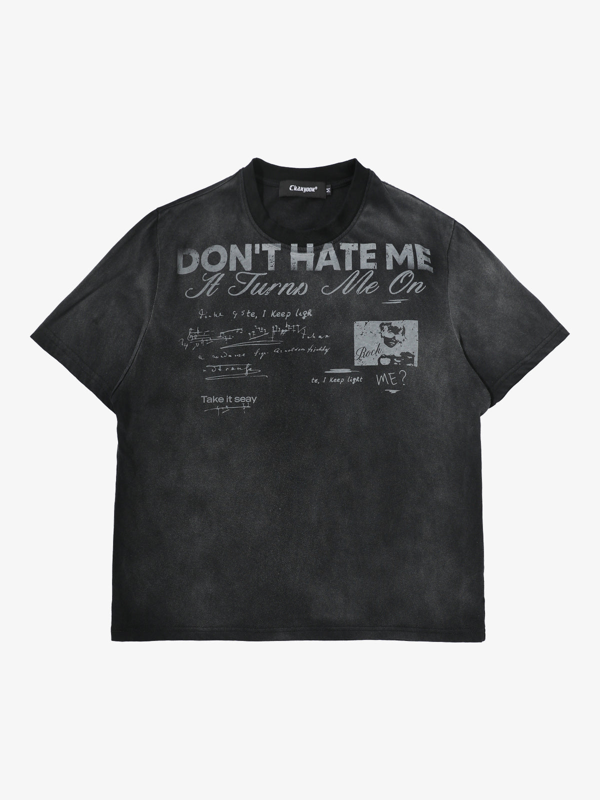 CHANYOOU | Don't Hate Me Washed T-Shirt in Black - front view