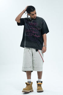 CHEALES | Graffiti Text Washed T-Shirt - product detail