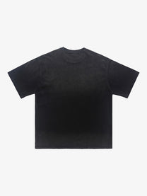 CHEALES | Graffiti Text Washed T-Shirt in Black - back view