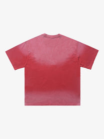 CHEALES | Graffiti Text Washed T-Shirt in Red - back view