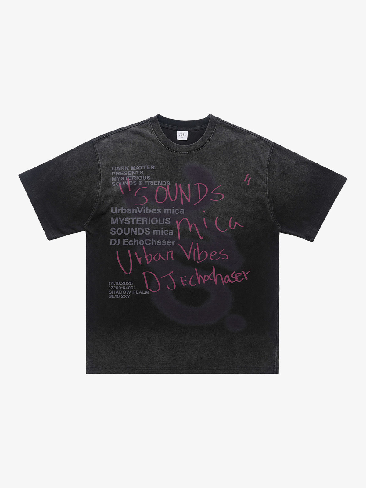 CHEALES | Graffiti Text Washed T-Shirt in Black - front view