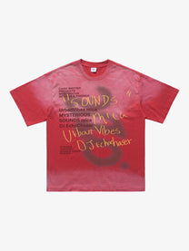 CHEALES | Graffiti Text Washed T-Shirt in Red - front view