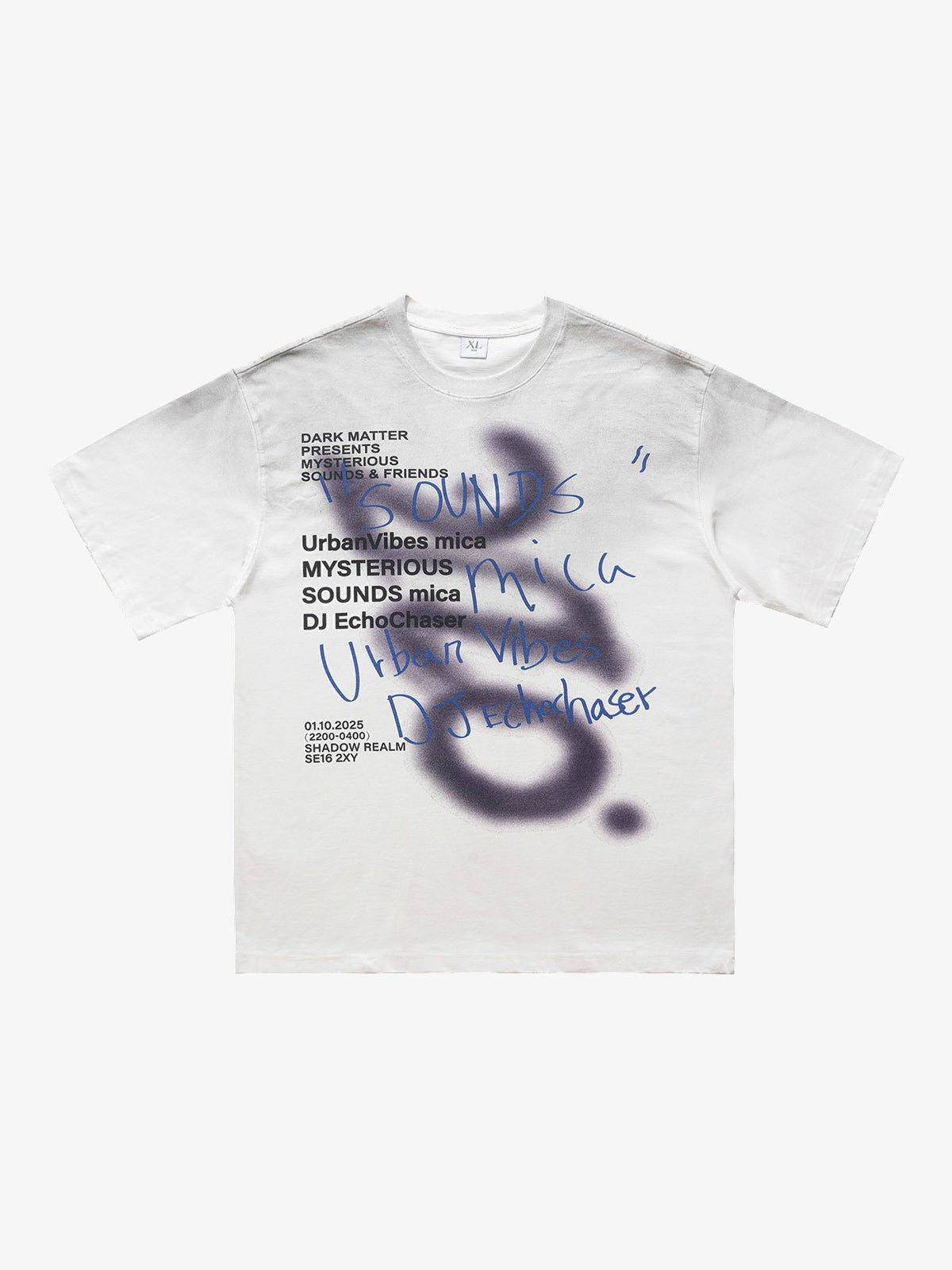 CHEALES | Graffiti Text Washed T-Shirt in White - front view