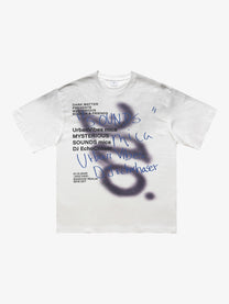 CHEALES | Graffiti Text Washed T-Shirt in White - front view
