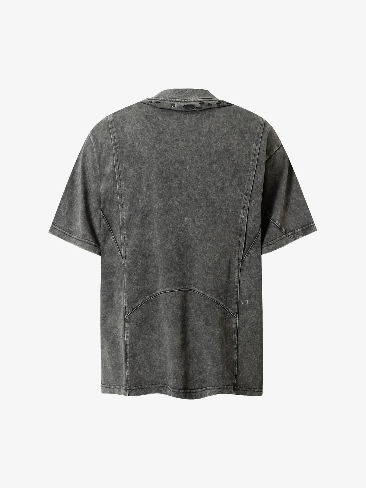 EXTREME CAUSE | Studded-Collar Curved-Seam T-Shirt in Gray - back view