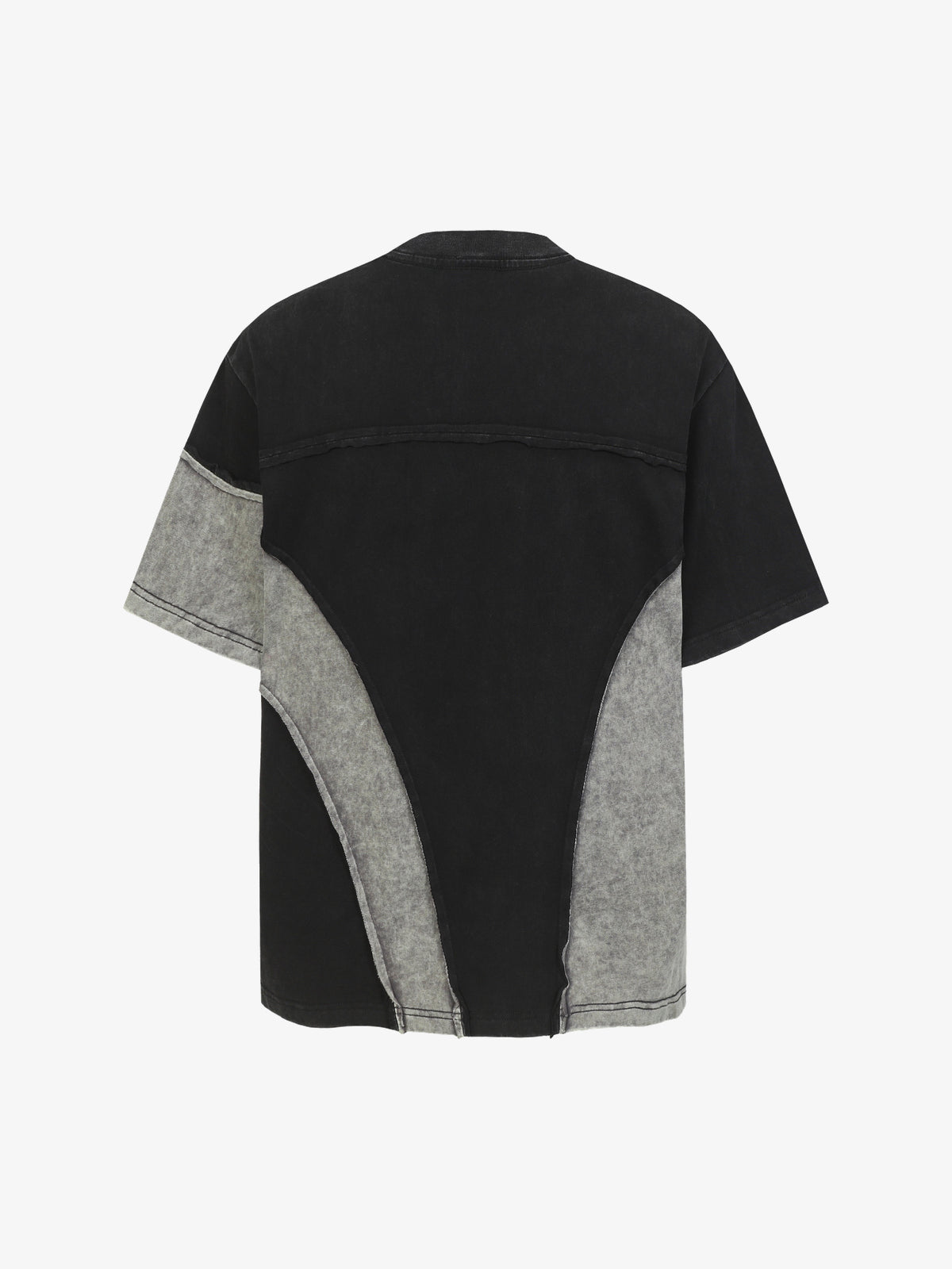 EXTREME CAUSE | Asymmetric Raw-Edge Panel T-Shirt in Black - back view