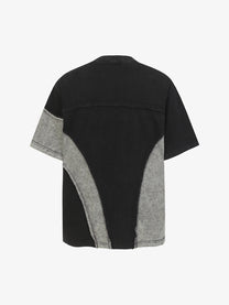 EXTREME CAUSE | Asymmetric Raw-Edge Panel T-Shirt in Black - back view