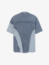 EXTREME CAUSE | Asymmetric Raw-Edge Panel T-Shirt in Blue - back view