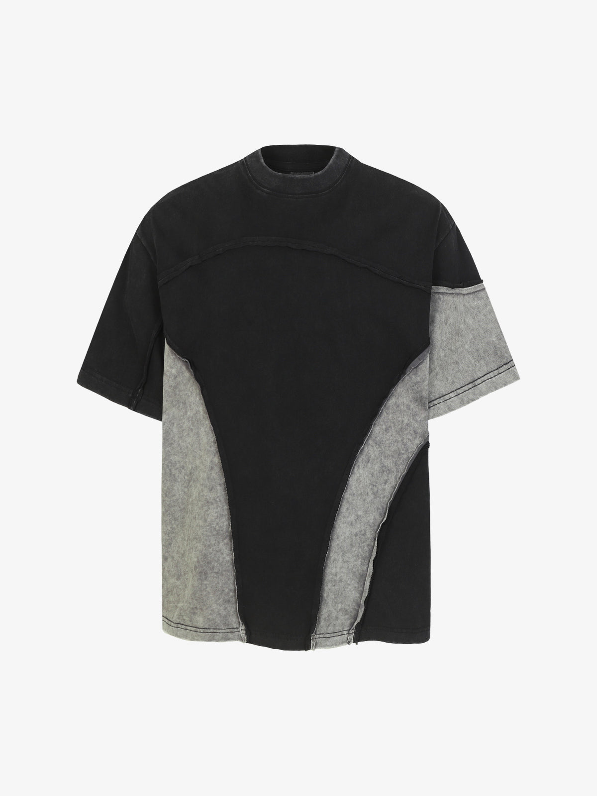 EXTREME CAUSE | Asymmetric Raw-Edge Panel T-Shirt in Black - front view