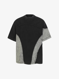 EXTREME CAUSE | Asymmetric Raw-Edge Panel T-Shirt in Black - front view