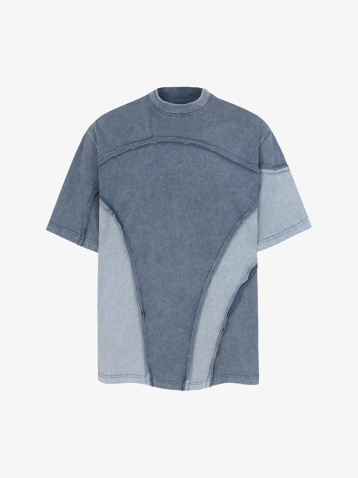 EXTREME CAUSE | Asymmetric Raw-Edge Panel T-Shirt in Blue - front view