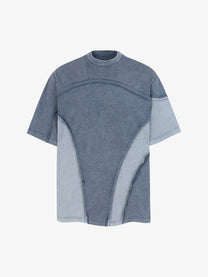 EXTREME CAUSE | Asymmetric Raw-Edge Panel T-Shirt in Blue - front view