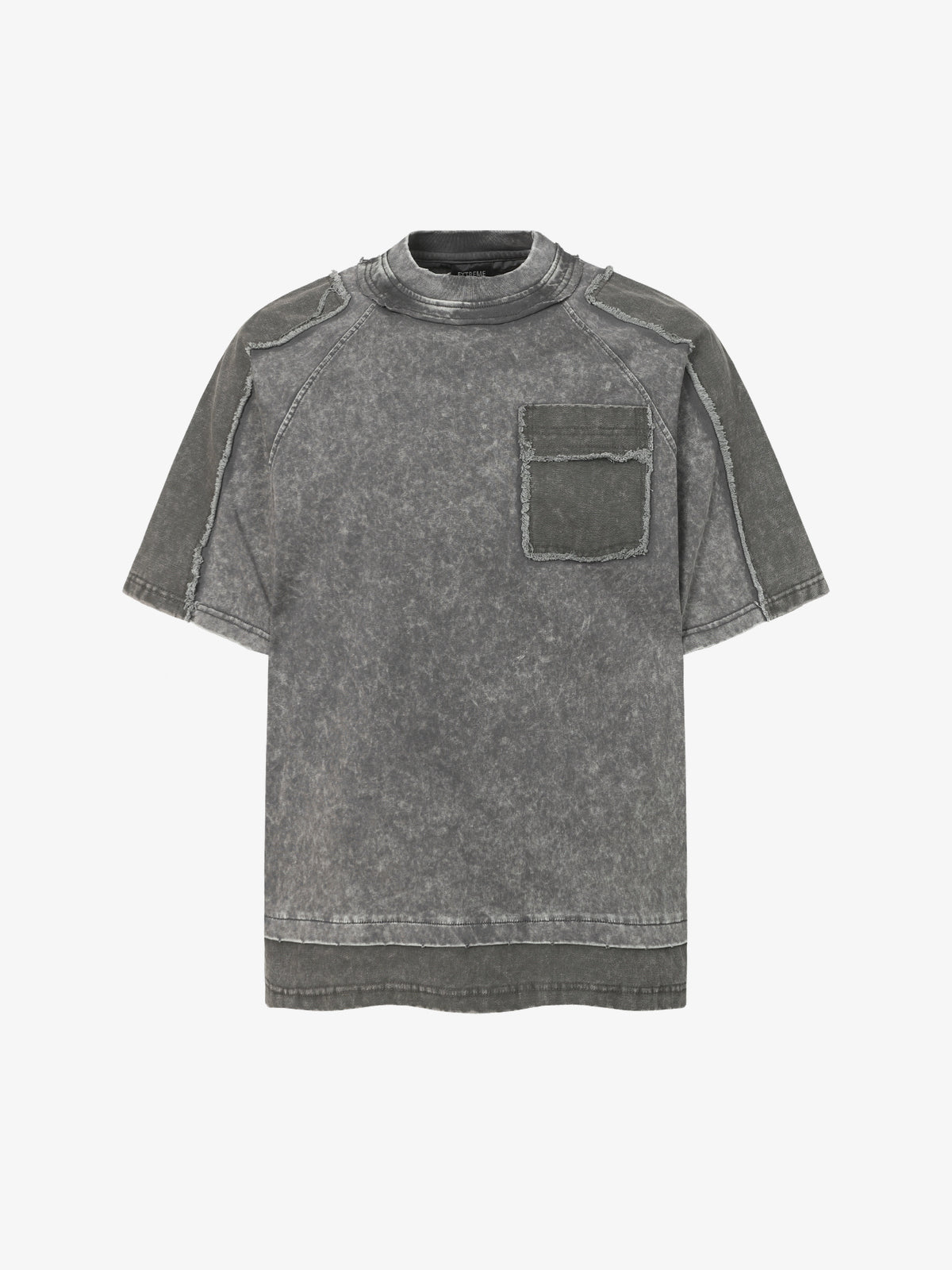 EXTREME CAUSE | Raw-Edge Pocket Raglan T-Shirt in Gray - front view