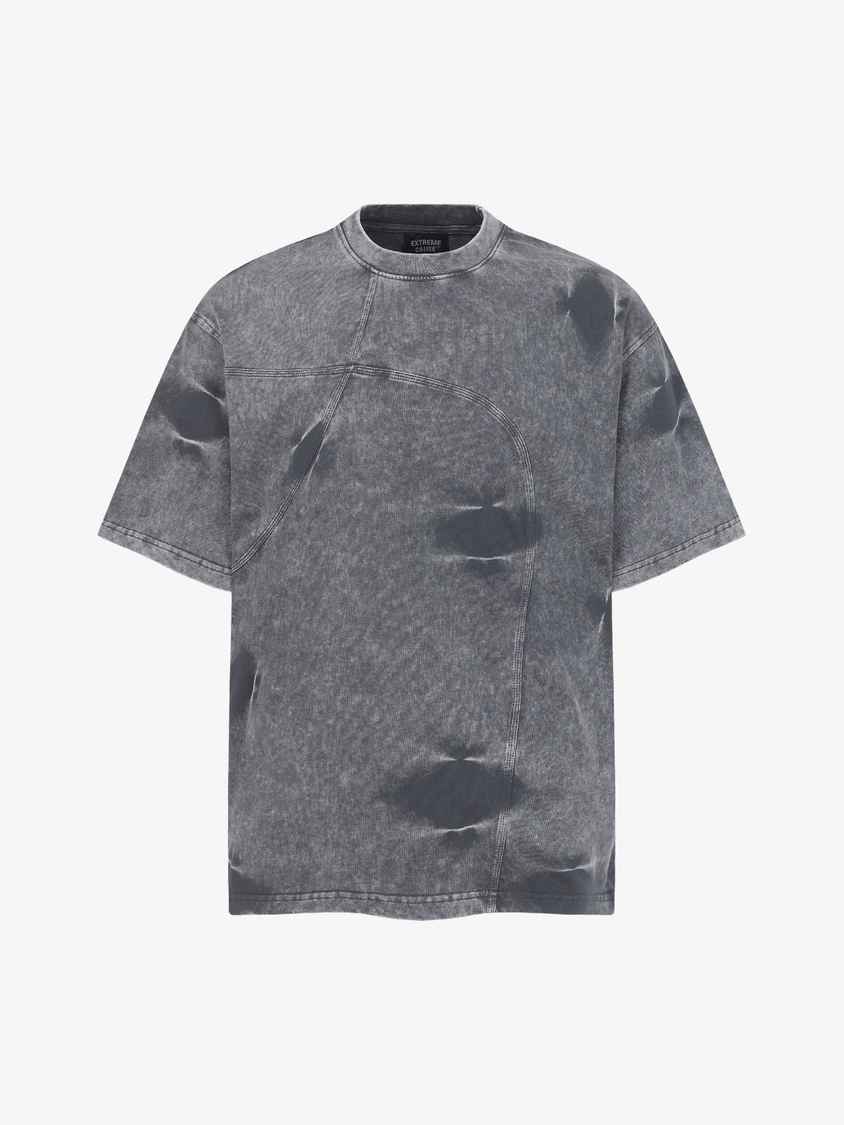 EXTREME CAUSE | Asymmetric Curved-Panel Washed T-Shirt in Gray - front view