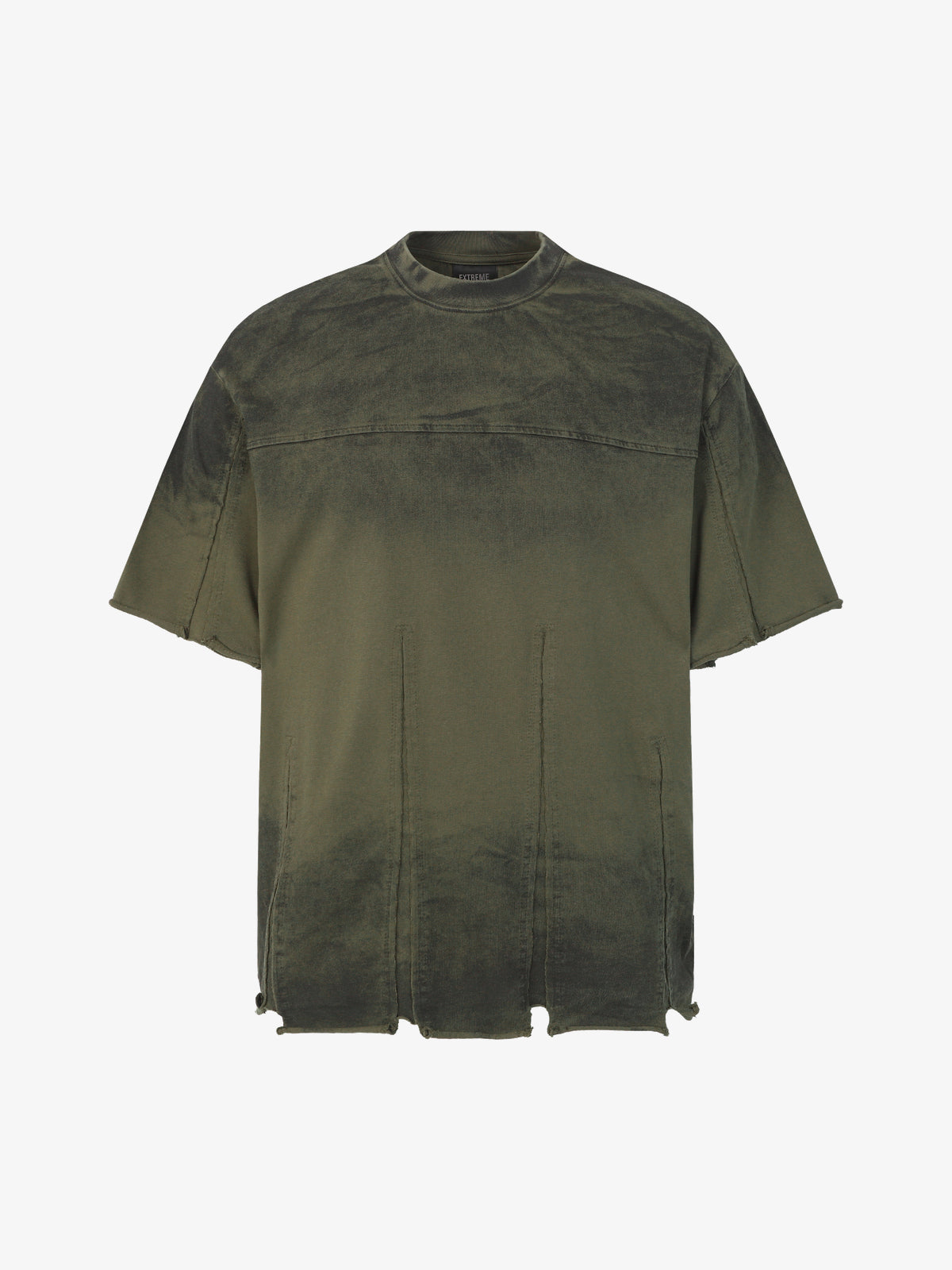 EXTREME CAUSE | Vertical-Panel Raw-Hem T-Shirt in Green - front view