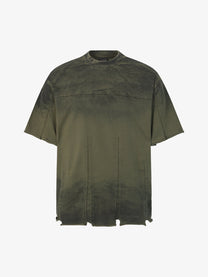 EXTREME CAUSE | Vertical-Panel Raw-Hem T-Shirt in Green - front view