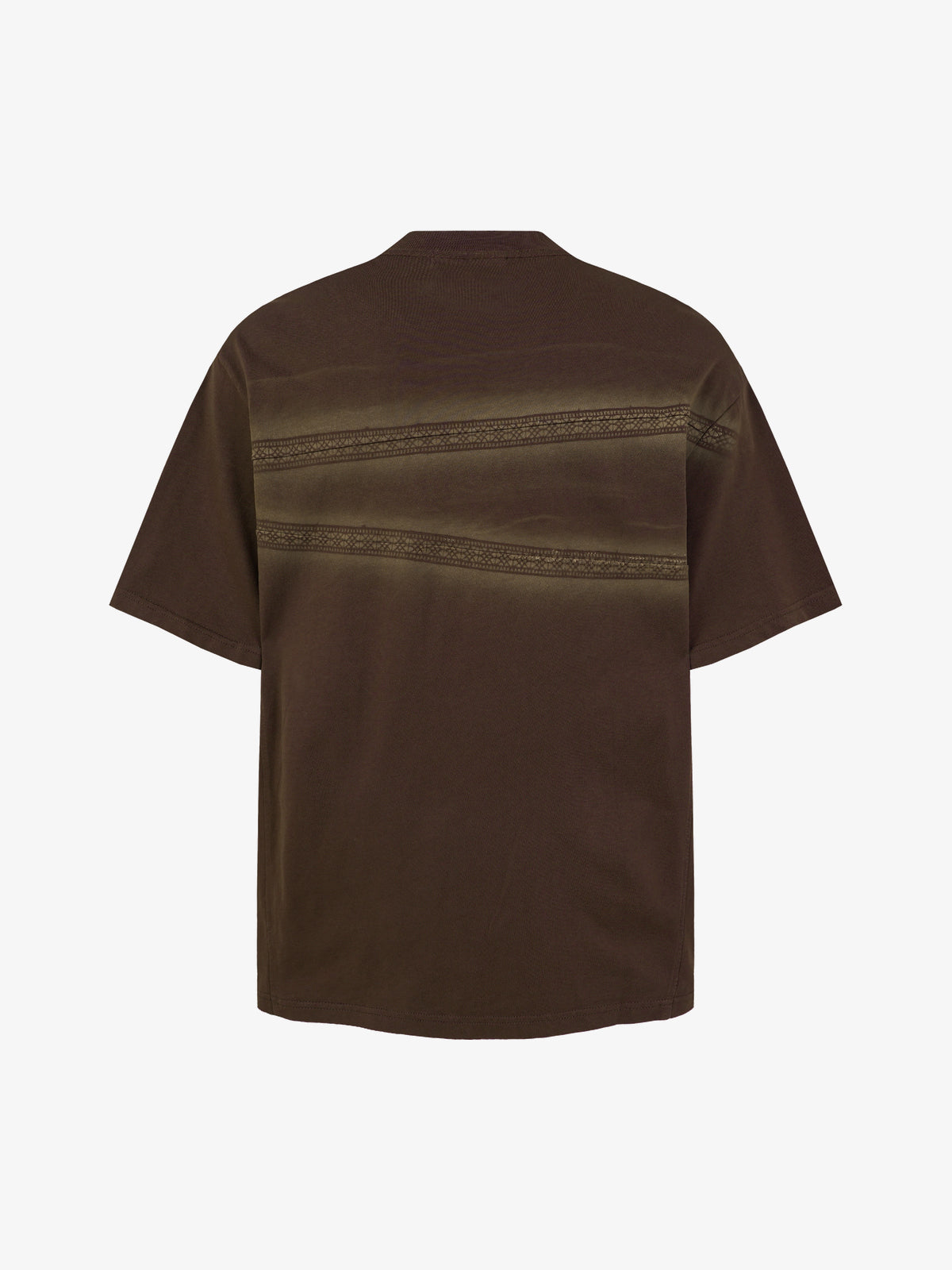 EXTREME CAUSE | Decorative-Stitch Stripe Washed T-Shirt in Dark Brown - back view