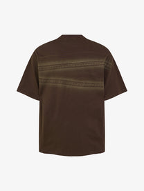 EXTREME CAUSE | Decorative-Stitch Stripe Washed T-Shirt in Dark Brown - back view