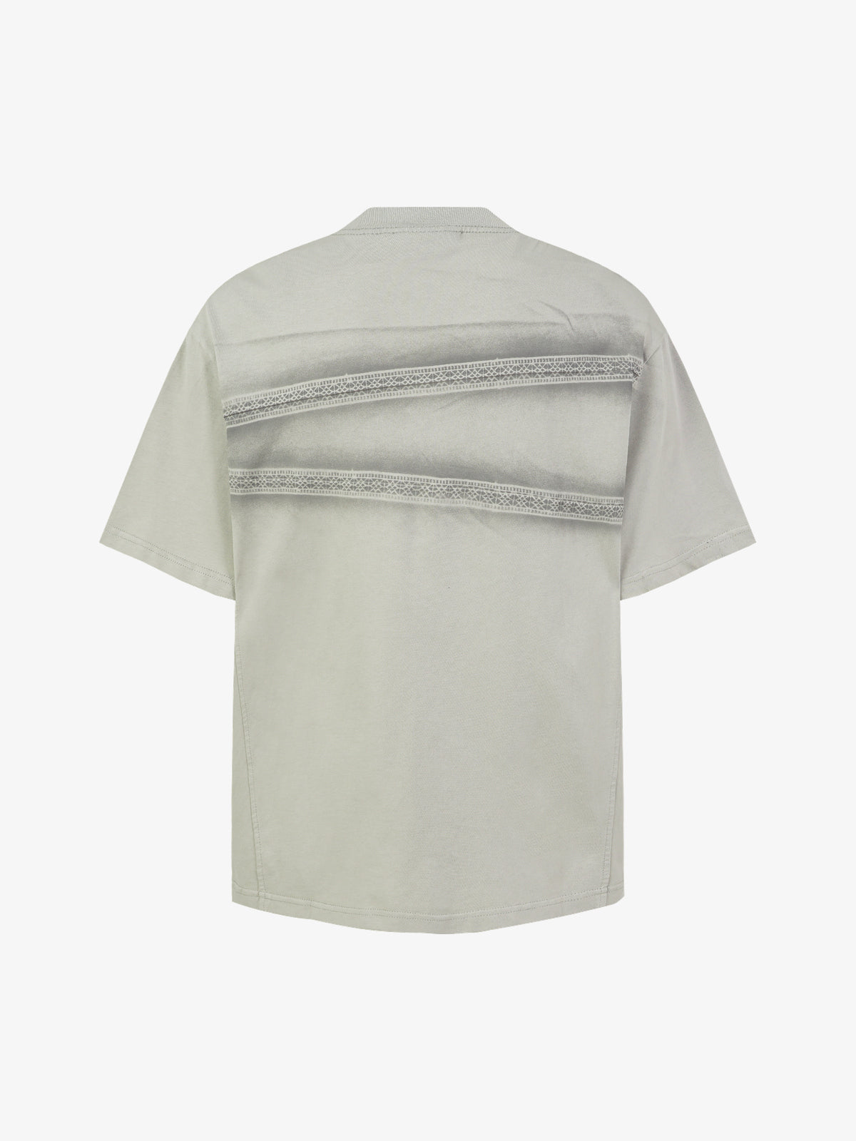 EXTREME CAUSE | Decorative-Stitch Stripe Washed T-Shirt in Light Gray - back view